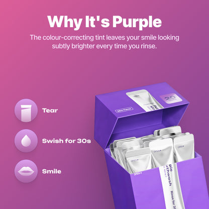 Purple Color Correcting Mouthwash Packets | Instant Teeth Whitening & Enamel Safe