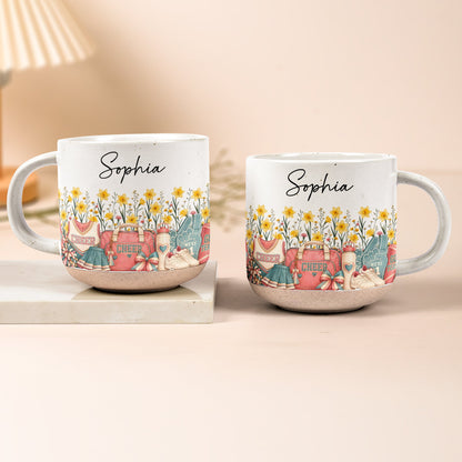 Custom Birth Flower & Name Pottery Mug - Gift For Cheerleader - Personalized Mug