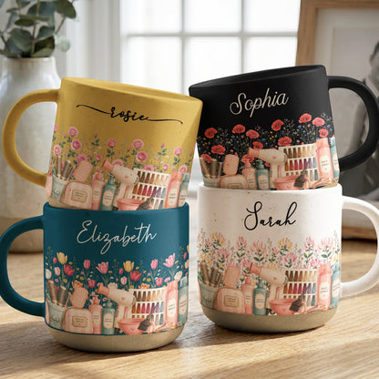 Custom Birth Flower & Name Pottery Mug - Gift For Hairstylist - Personalized Mug