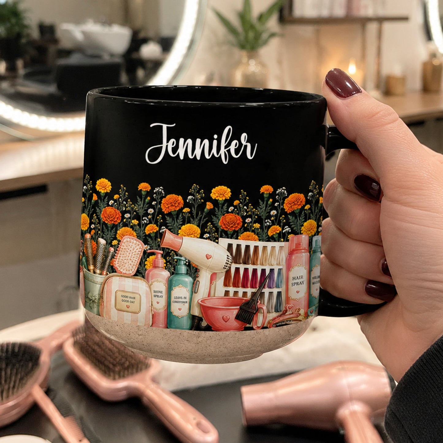 Custom Birth Flower & Name Pottery Mug - Gift For Hairstylist - Personalized Mug