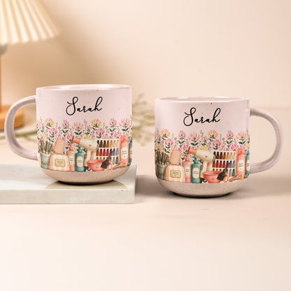 Custom Birth Flower & Name Pottery Mug - Gift For Hairstylist - Personalized Mug
