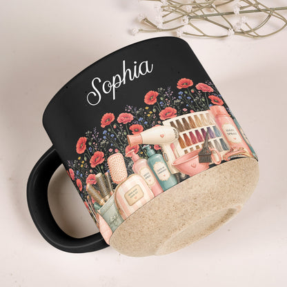 Custom Birth Flower & Name Pottery Mug - Gift For Hairstylist - Personalized Mug