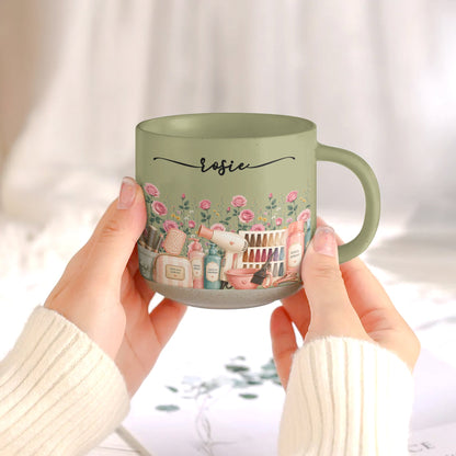 Custom Birth Flower & Name Pottery Mug - Gift For Hairstylist - Personalized Mug