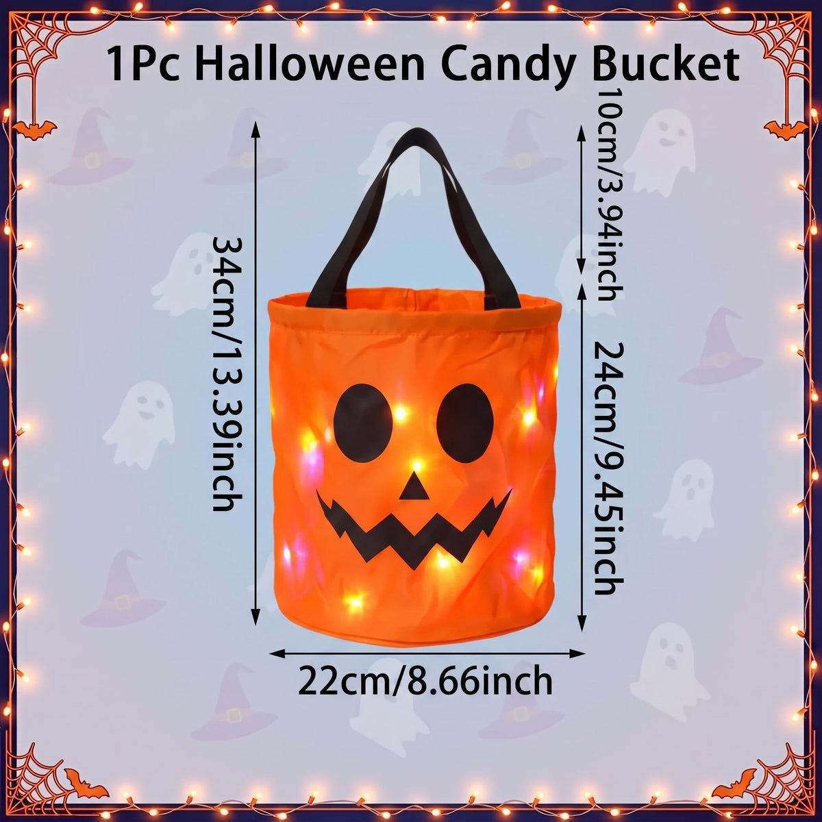 LED Halloween Candy Bucket Bags | Light-Up Pumpkin Trick or Treat Totes for Kids, Reusable Non-Woven Candy Baskets